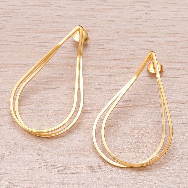 Alternate image for High-Polished Drop-Shaped 18k Gold-Plated Drop Earrings Drops of Glory