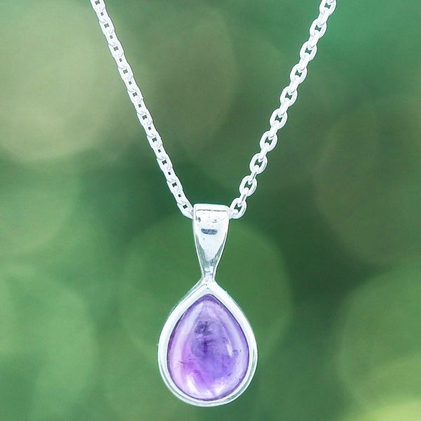 Alternate image for High-Polished Drop-Shaped Amethyst Pendant Necklace Drop for Sages