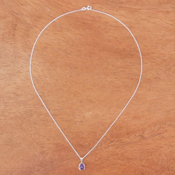 Alternate image for High-Polished Drop-Shaped Amethyst Pendant Necklace Drop for Sages