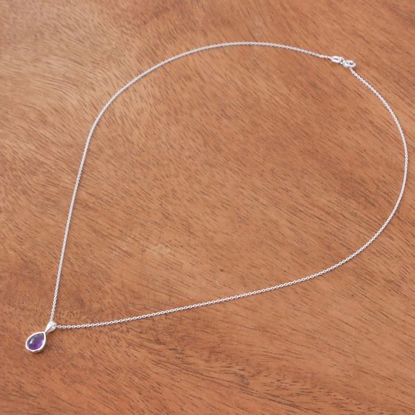 Alternate image for High-Polished Drop-Shaped Amethyst Pendant Necklace Drop for Sages