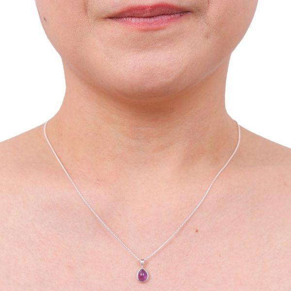 Alternate image for High-Polished Drop-Shaped Amethyst Pendant Necklace Drop for Sages