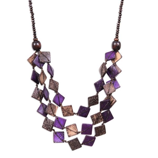 Alternate image for Purple Wood and Coconut Shell Beaded Strand Necklace Enchanted Diamonds