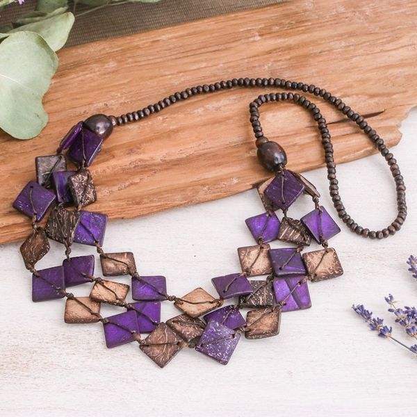 Alternate image for Purple Wood and Coconut Shell Beaded Strand Necklace Enchanted Diamonds