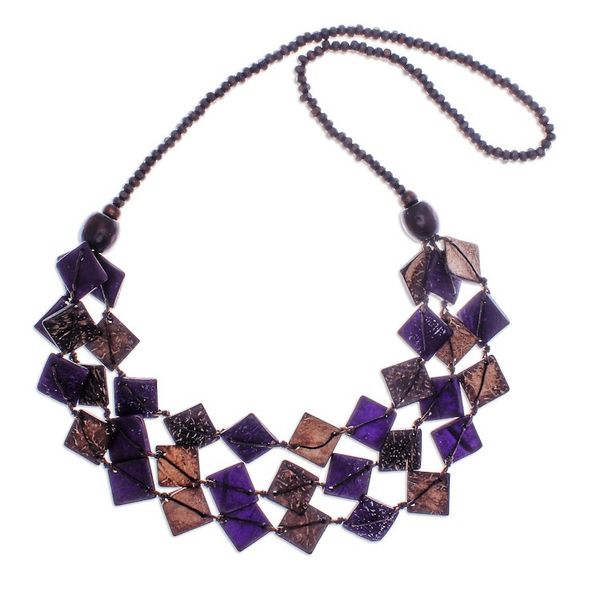 Alternate image for Purple Wood and Coconut Shell Beaded Strand Necklace Enchanted Diamonds