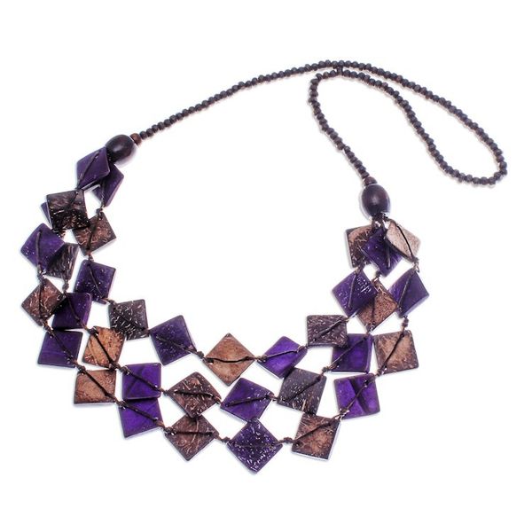 Alternate image for Purple Wood and Coconut Shell Beaded Strand Necklace Enchanted Diamonds