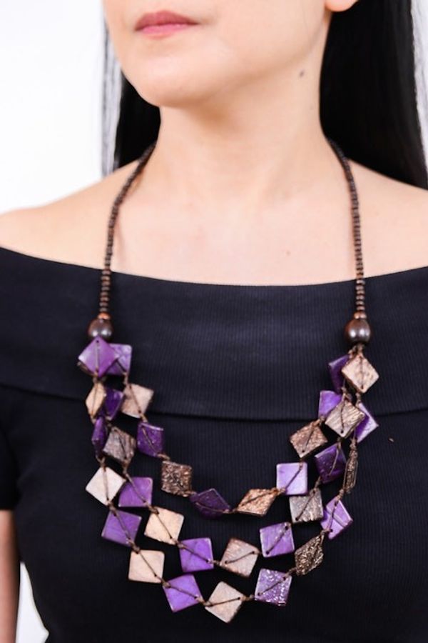 Alternate image for Purple Wood and Coconut Shell Beaded Strand Necklace Enchanted Diamonds
