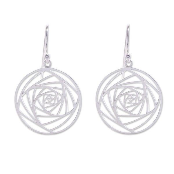 Alternate image for Modern Openwork Floral Sterling Silver Dangle Earrings Glamorized Flower