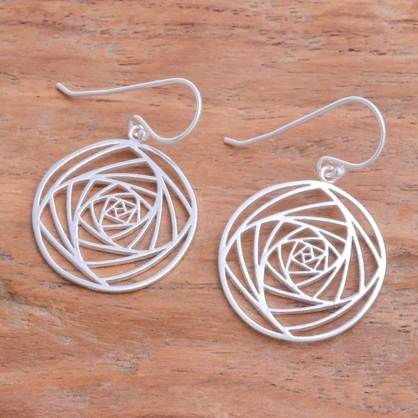 Alternate image for Modern Openwork Floral Sterling Silver Dangle Earrings Glamorized Flower