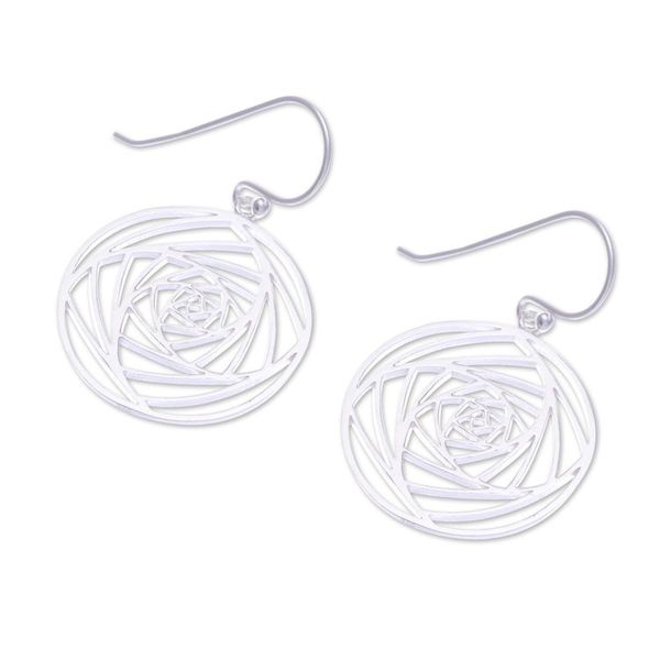 Alternate image for Modern Openwork Floral Sterling Silver Dangle Earrings Glamorized Flower