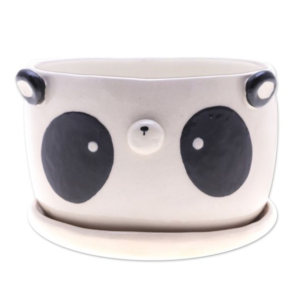 Alternate image for Panda-Themed Ceramic Flower Pot and Saucer Set Extra Large Panda Nature