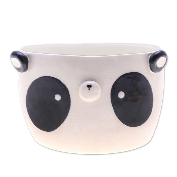 Alternate image for Panda-Themed Ceramic Flower Pot and Saucer Set Extra Large Panda Nature