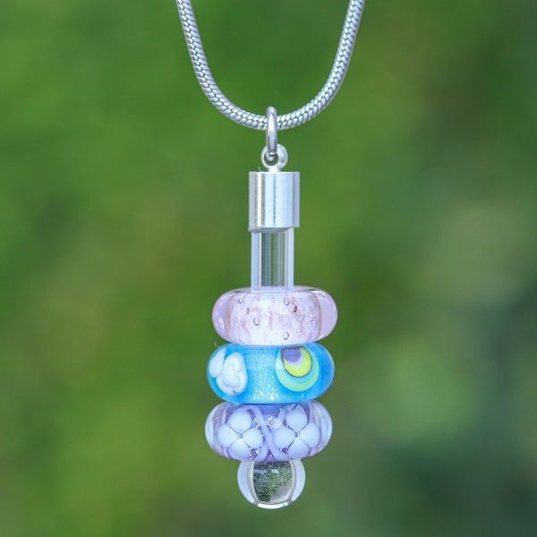 Alternate image for Spring-Themed Necklace with Purple Handblown Glass Pendants Enchanting Amulets