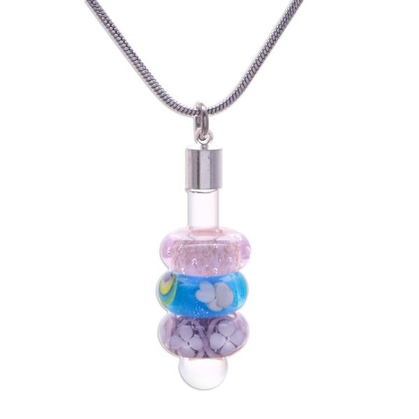 Alternate image for Spring-Themed Necklace with Purple Handblown Glass Pendants Enchanting Amulets