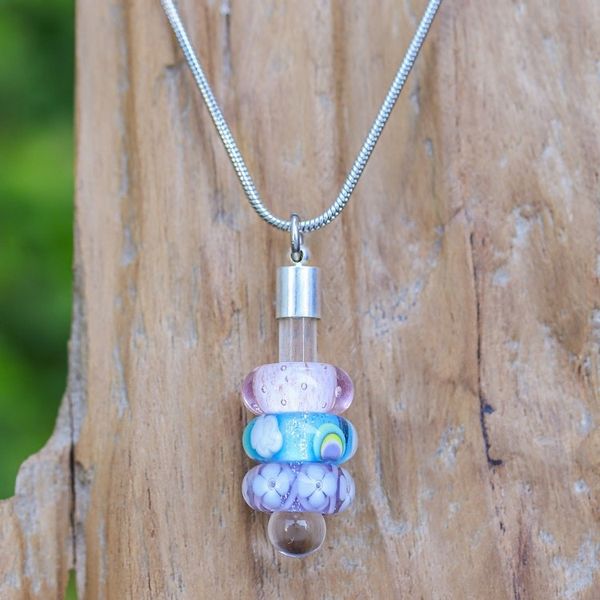 Alternate image for Spring-Themed Necklace with Purple Handblown Glass Pendants Enchanting Amulets