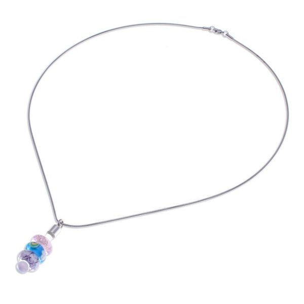 Alternate image for Spring-Themed Necklace with Purple Handblown Glass Pendants Enchanting Amulets