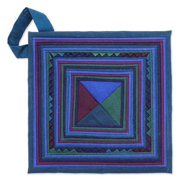 Alternate image for 2 Cotton Blend Trivets with Lisu Hill Tribe Applique Work Lisu Cooking in Blue