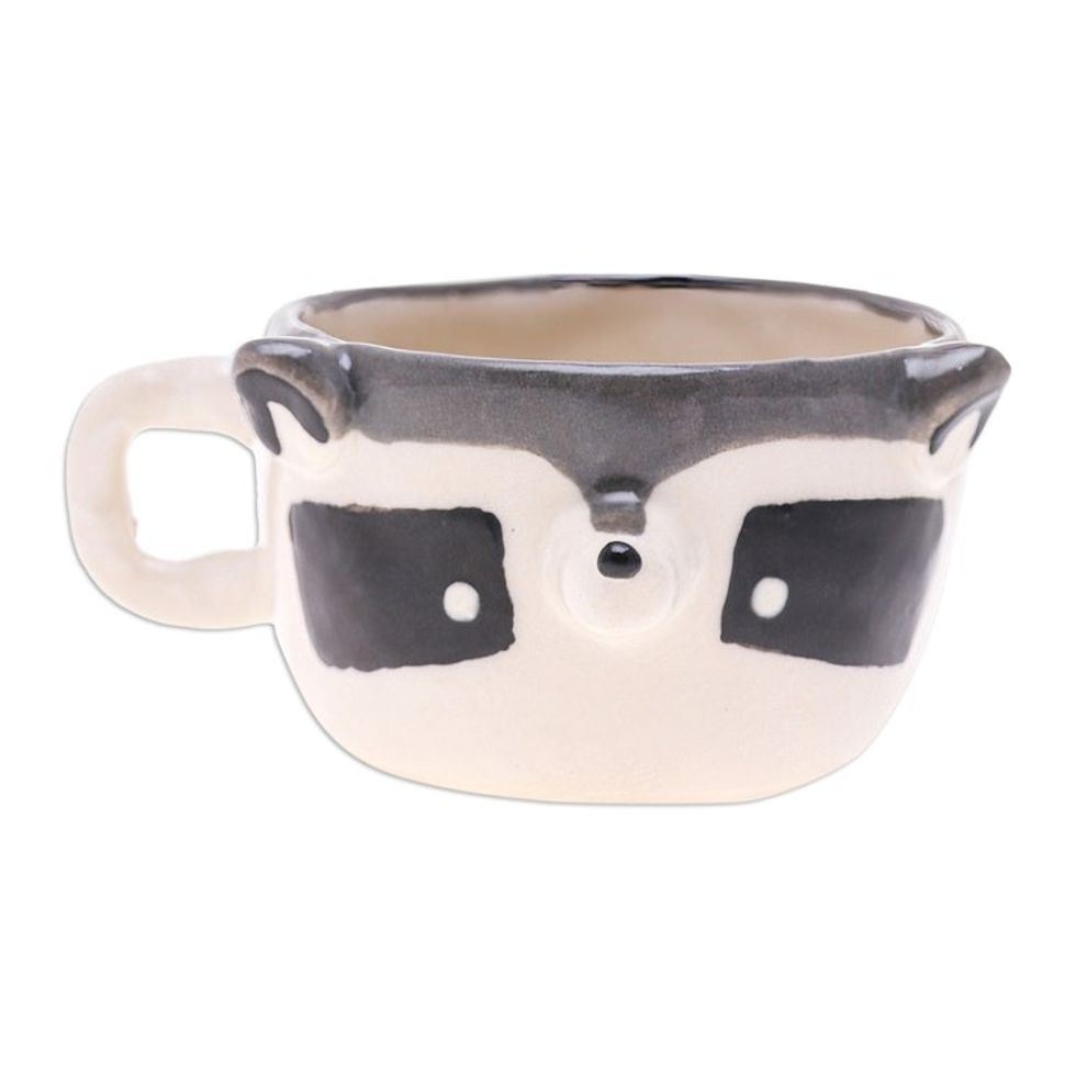 Fair Trade Thai-Made Animal-Themed Ceramic Raccoon Demitasse 'Raccoon Demitasse'