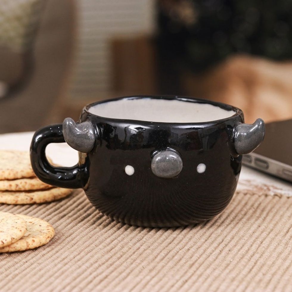 Animal-Themed Ceramic Buffalo Demitasse Handmade in Thailand 'Buffalo Demitasse'