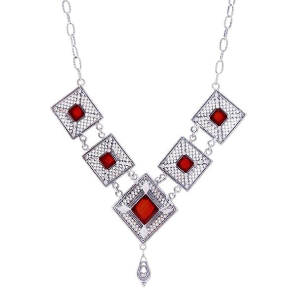 Alternate image for Natural Carnelian Cabochon Link Pendant Necklace Fiery Prima Donna
