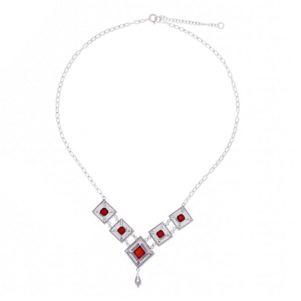 Alternate image for Natural Carnelian Cabochon Link Pendant Necklace Fiery Prima Donna