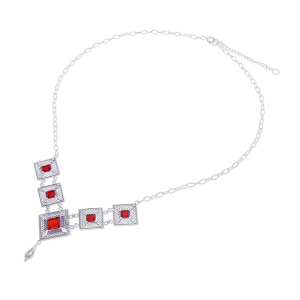 Alternate image for Natural Carnelian Cabochon Link Pendant Necklace Fiery Prima Donna