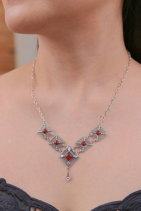 Alternate image for Natural Carnelian Cabochon Link Pendant Necklace Fiery Prima Donna