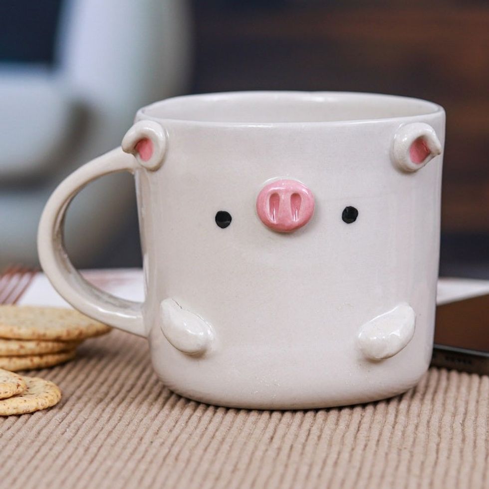 Handmade 9 oz Ceramic Piglet Mug with Glossy Finish 'Piglet Morning'