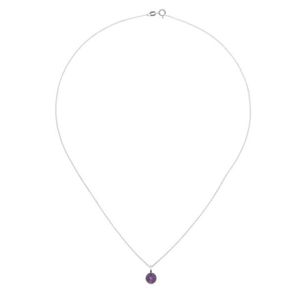 Alternate image for Silver Pendant Necklace with Round Faceted Amethyst Gem Radiant Purple