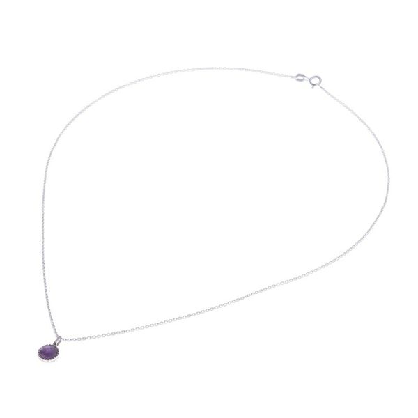 Alternate image for Silver Pendant Necklace with Round Faceted Amethyst Gem Radiant Purple