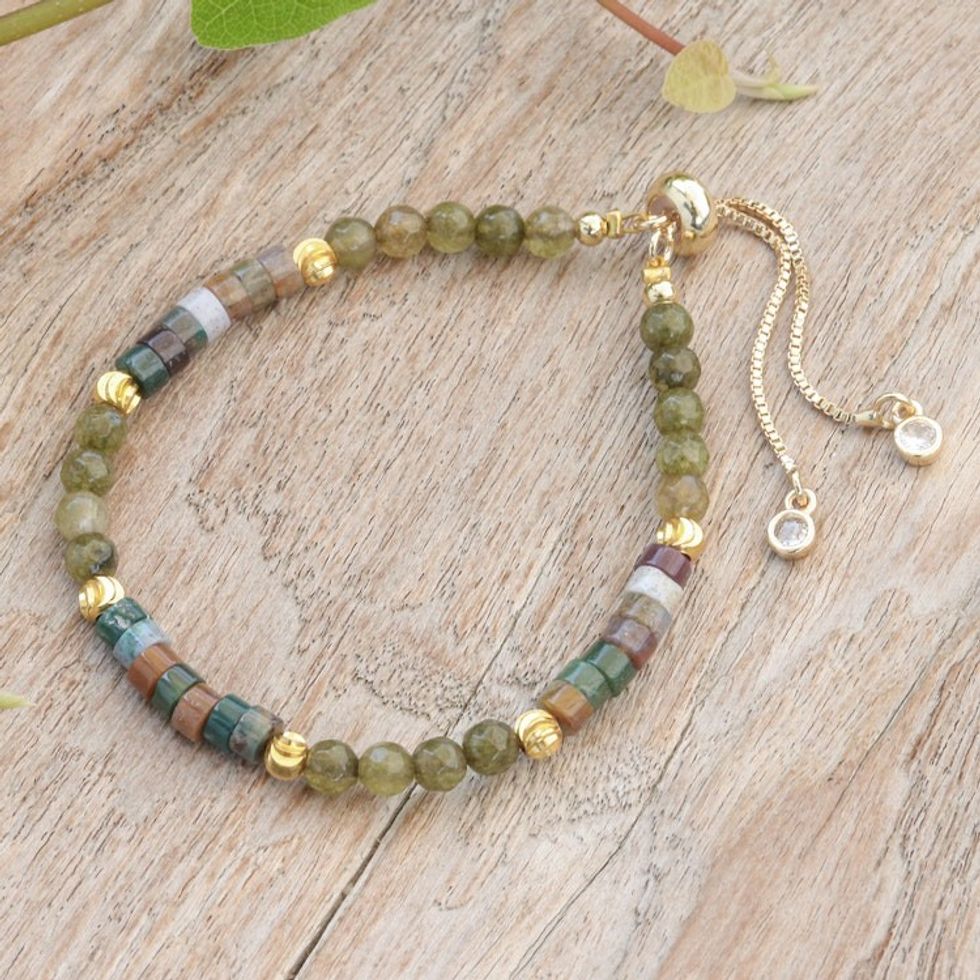 Agate and Quartz Beaded Adjustable Wristband Bracelet 'Vibrant Flair'