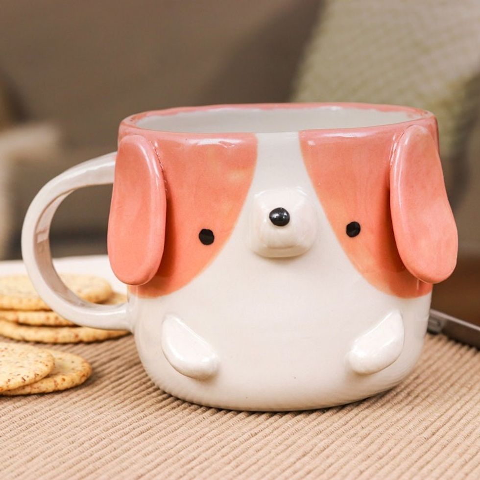 Whimsical Animal-Themed Handcrafted Ceramic Beagle Dog Mug 'Beagle Morning'
