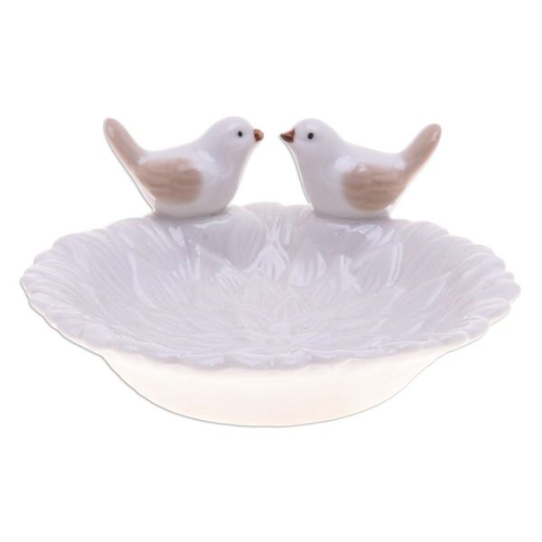 Alternate image for Handcrafted Bird-Themed Floral White Ceramic Catchall Birds Peace