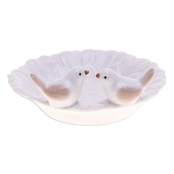 Alternate image for Handcrafted Bird-Themed Floral White Ceramic Catchall Birds Peace