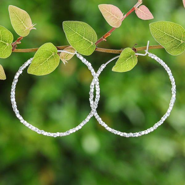 Alternate image for Avant-Garde Geometric Sterling Silver Beaded Hoop Earrings New Nimbus