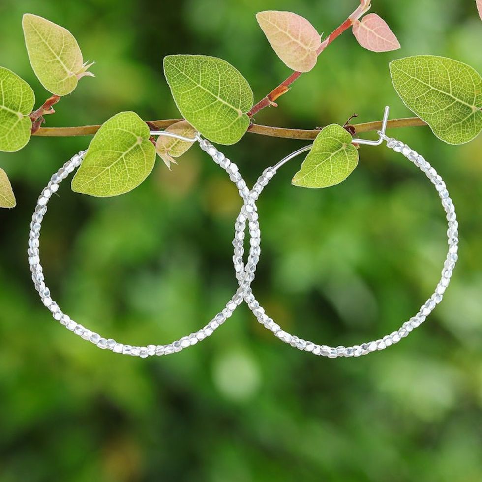 Avant-Garde Geometric Sterling Silver Beaded Hoop Earrings 'New Nimbus'