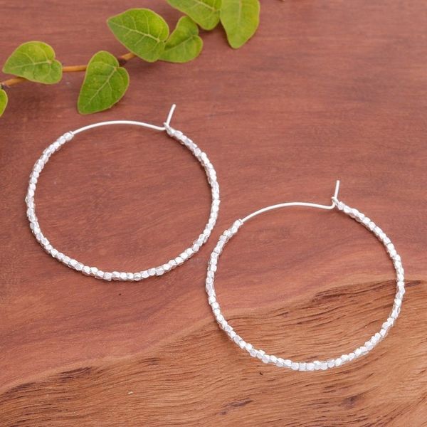 Alternate image for Avant-Garde Geometric Sterling Silver Beaded Hoop Earrings New Nimbus