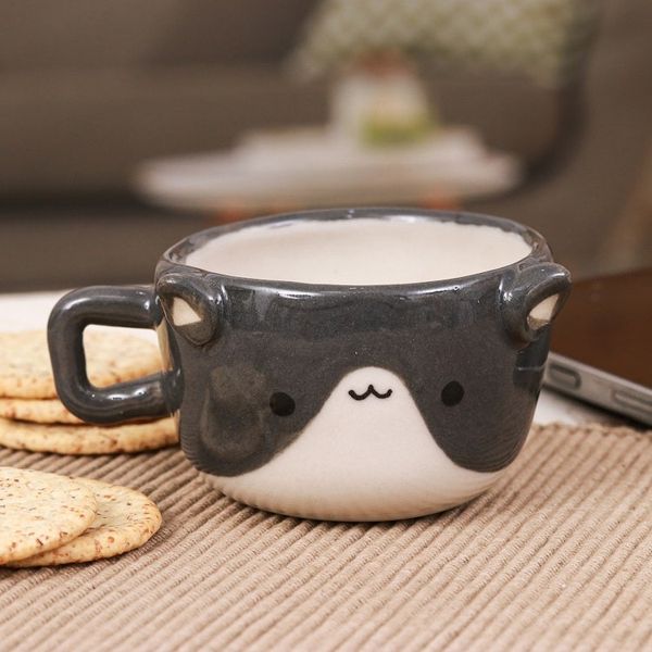 Alternate image for Thai Animal-Themed Ceramic Grey White Cat Espresso Cup Feline Demitasse