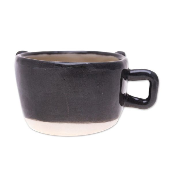 Alternate image for Thai Animal-Themed Ceramic Grey White Cat Espresso Cup Feline Demitasse