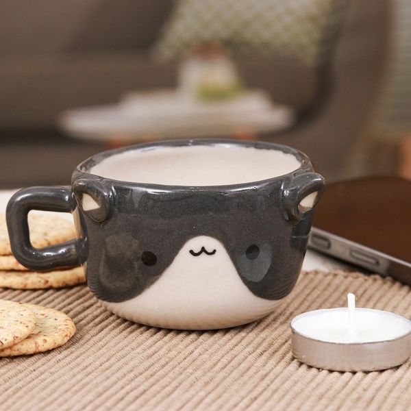 Alternate image for Thai Animal-Themed Ceramic Grey White Cat Espresso Cup Feline Demitasse