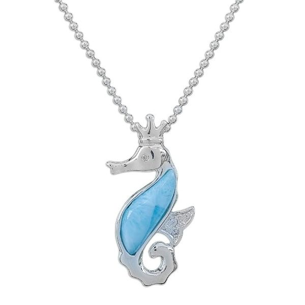 Alternate image for Larimar Cubic Zirconia Silver Seahorse Pendant Necklace Seahorse Sparkle