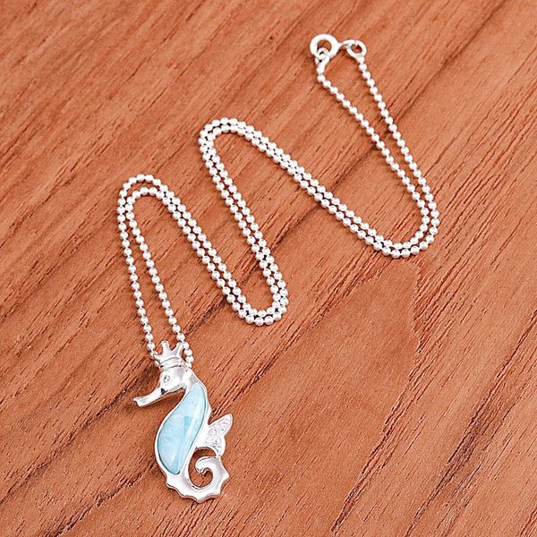 Alternate image for Larimar Cubic Zirconia Silver Seahorse Pendant Necklace Seahorse Sparkle