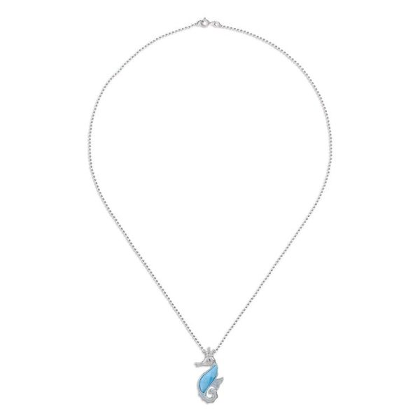 Alternate image for Larimar Cubic Zirconia Silver Seahorse Pendant Necklace Seahorse Sparkle