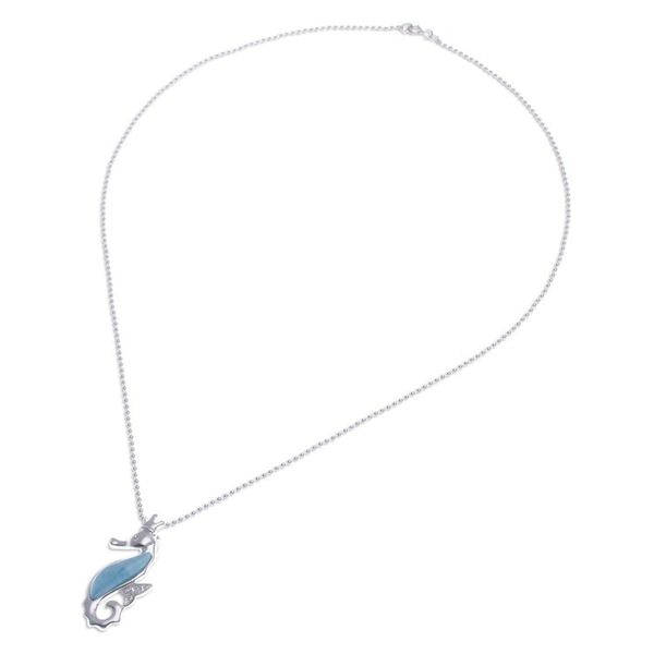 Alternate image for Larimar Cubic Zirconia Silver Seahorse Pendant Necklace Seahorse Sparkle