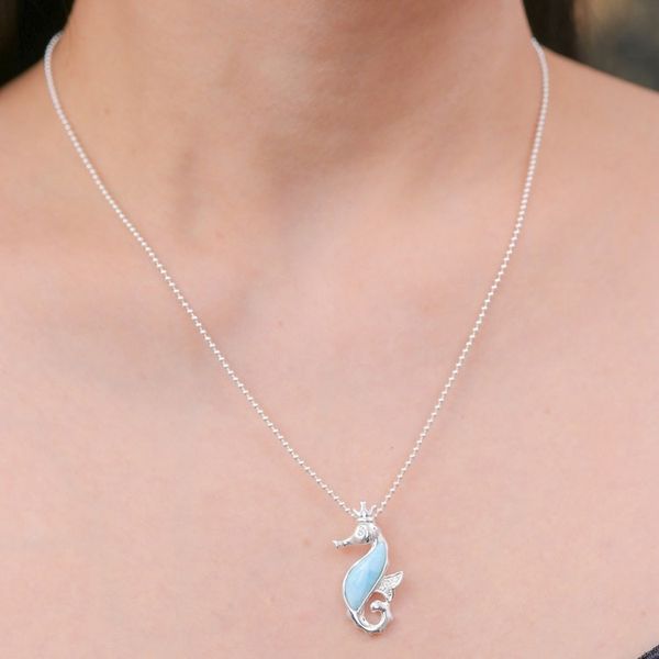 Alternate image for Larimar Cubic Zirconia Silver Seahorse Pendant Necklace Seahorse Sparkle