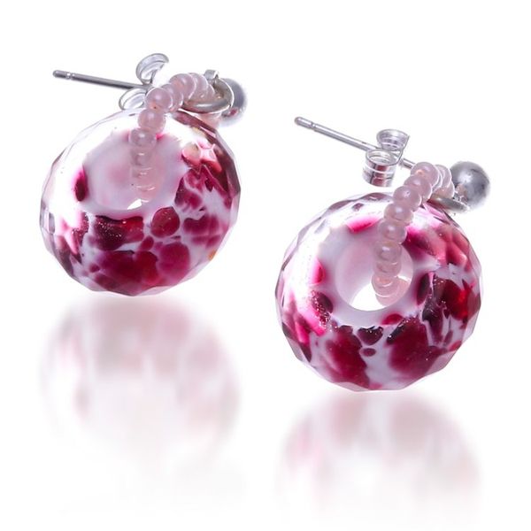 Alternate image for Abstract-Patterned Red Blown Glass Beaded Dangle Earrings Romantic Red Soul