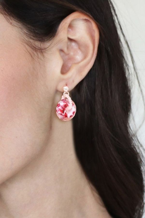 Alternate image for Abstract-Patterned Red Blown Glass Beaded Dangle Earrings Romantic Red Soul
