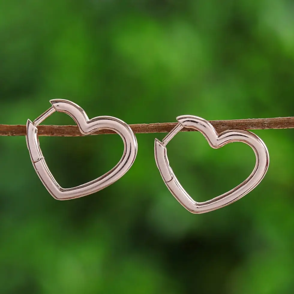 Artisan-Made Heart-Shaped 18k Rose Gold-Plated Hoop Earrings 'Dulcet Beats'
