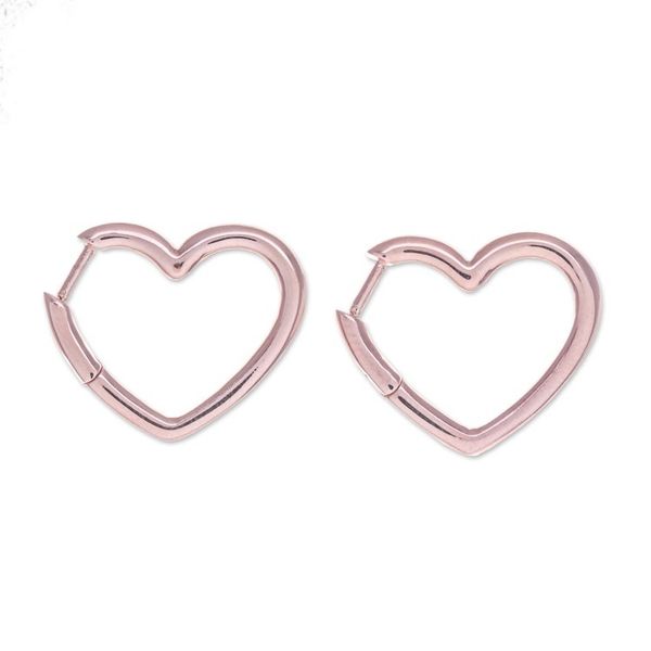 Alternate image for Artisan-Made Heart-Shaped 18k Rose Gold-Plated Hoop Earrings Dulcet Beats