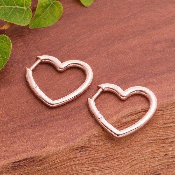 Alternate image for Artisan-Made Heart-Shaped 18k Rose Gold-Plated Hoop Earrings Dulcet Beats