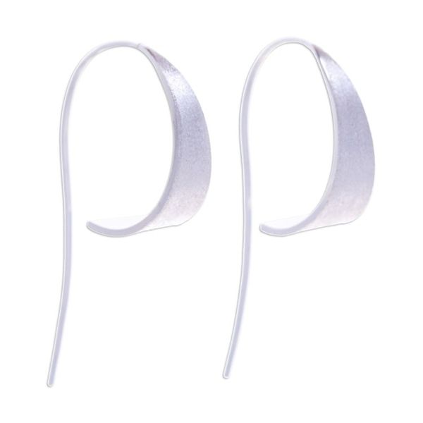 Alternate image for Modern Brushed Satin Sterling Silver Curved Drop Earrings Curved Triangle